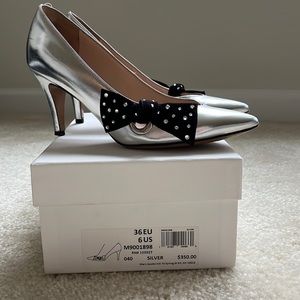 Marc Jacobs Daryl Studded Bow Pointy Tow Silver Heels